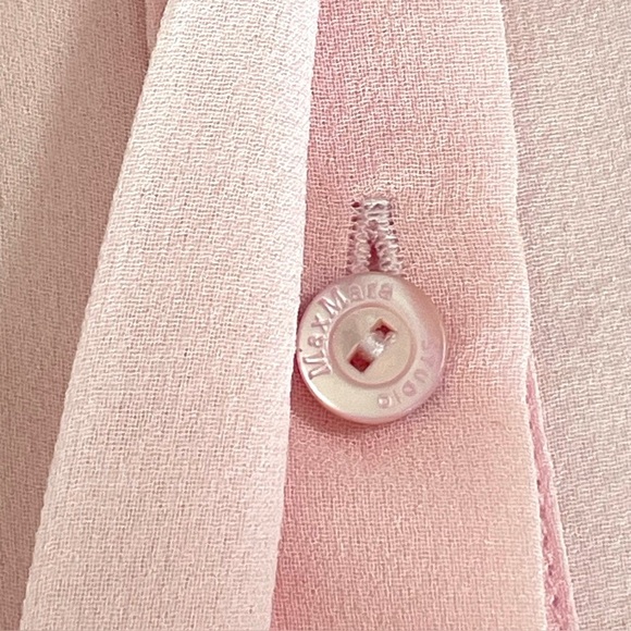 Max Mara Studio Narvik Tuxedo Shirt Sheer Silk Georgette Ruffle Neck Pink US 6 - Picture 14 of 16